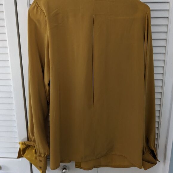 Jac Dale Vtg Blouse Womens sz 4 Mustard Yellow Silky Cuff Pleated Retro Glam 90s - Picture 6 of 12